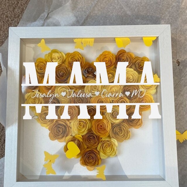 Personalisierte Mama Blume Schatten Box mit Kindern Namen für Muttertag