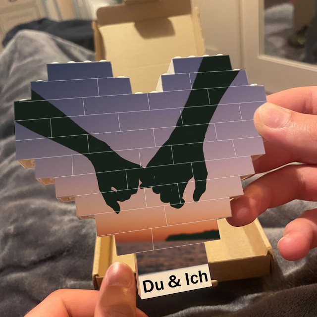 Benutzerdefinierter Herz-Fotoblock-Puzzle-Baustein für den Jahrestag des Seelenverwandten-Valentinstags