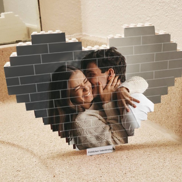 Benutzerdefinierter Herz-Fotoblock-Puzzle-Baustein für den Jahrestag des Seelenverwandten-Valentinstags
