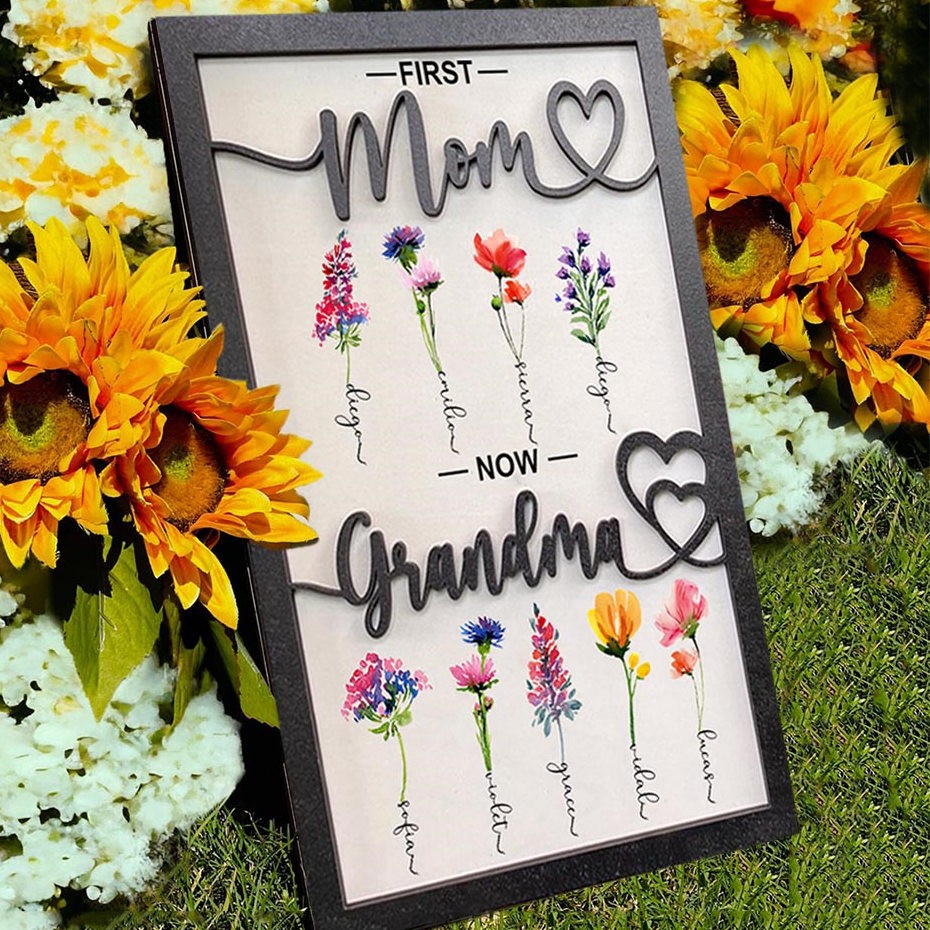 Custom Birth Flower Wood Sign Home Decor For Mom Grandma Gift Ideas