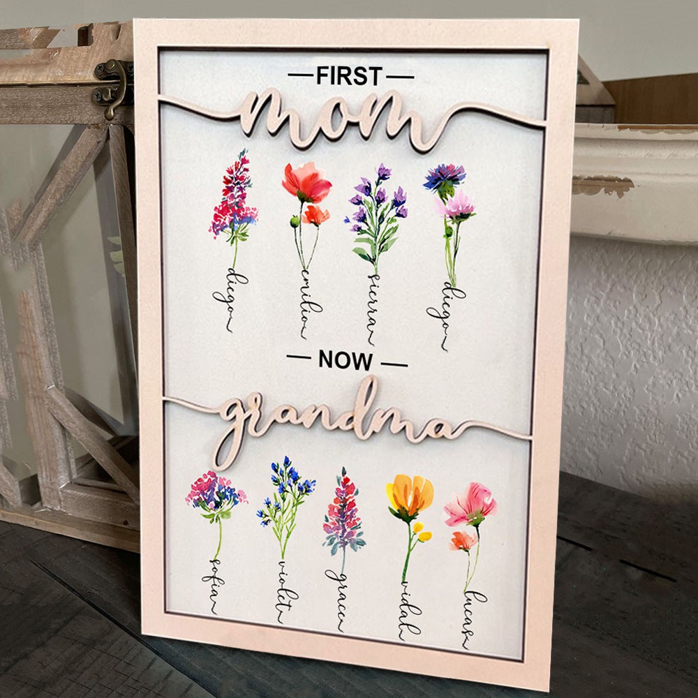 Custom Birth Flower Wood Sign Home Decor For Mom Grandma Gift Ideas