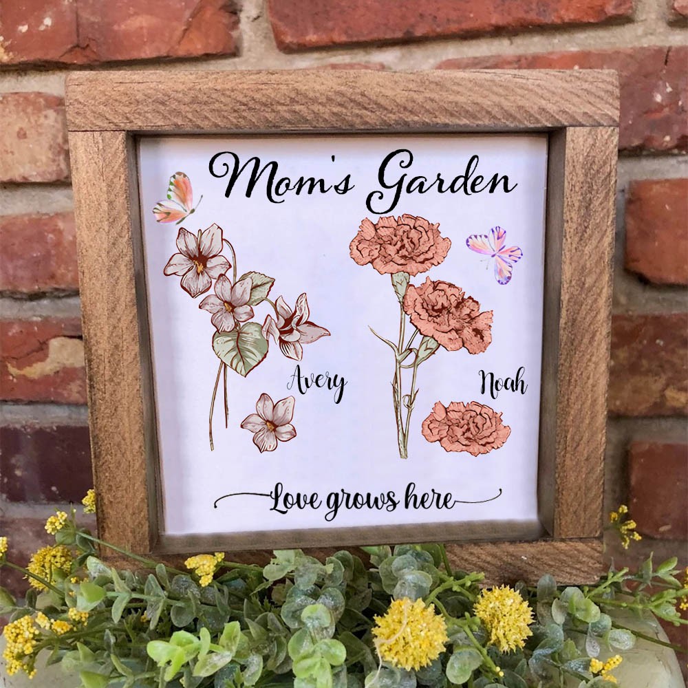 Custom Mom's Garden Frame With Kids Name and Birth Month Flower For Mother's Day