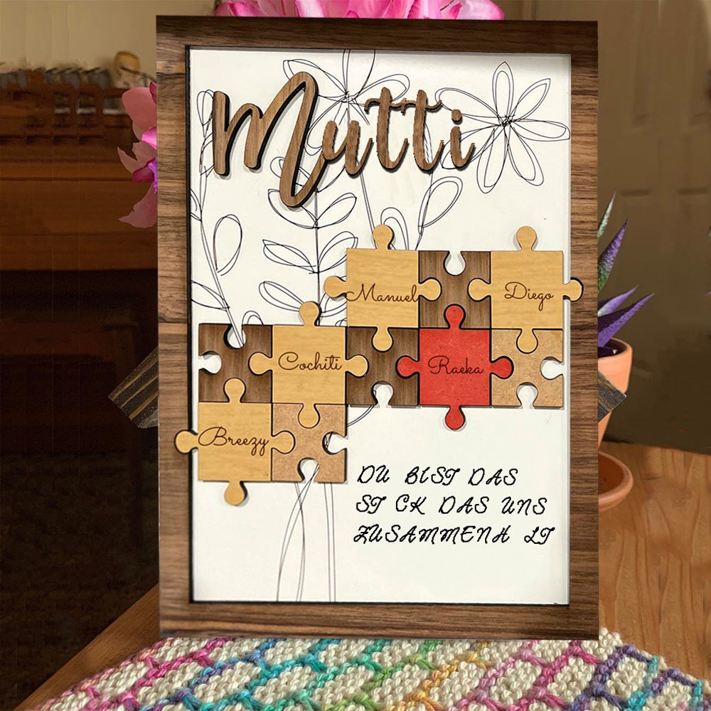 Personalisierte Muttertagsgeschenk Mama Du bist das Teil, das uns zusammenhält Puzzleteile Namensschild Wanddekoration