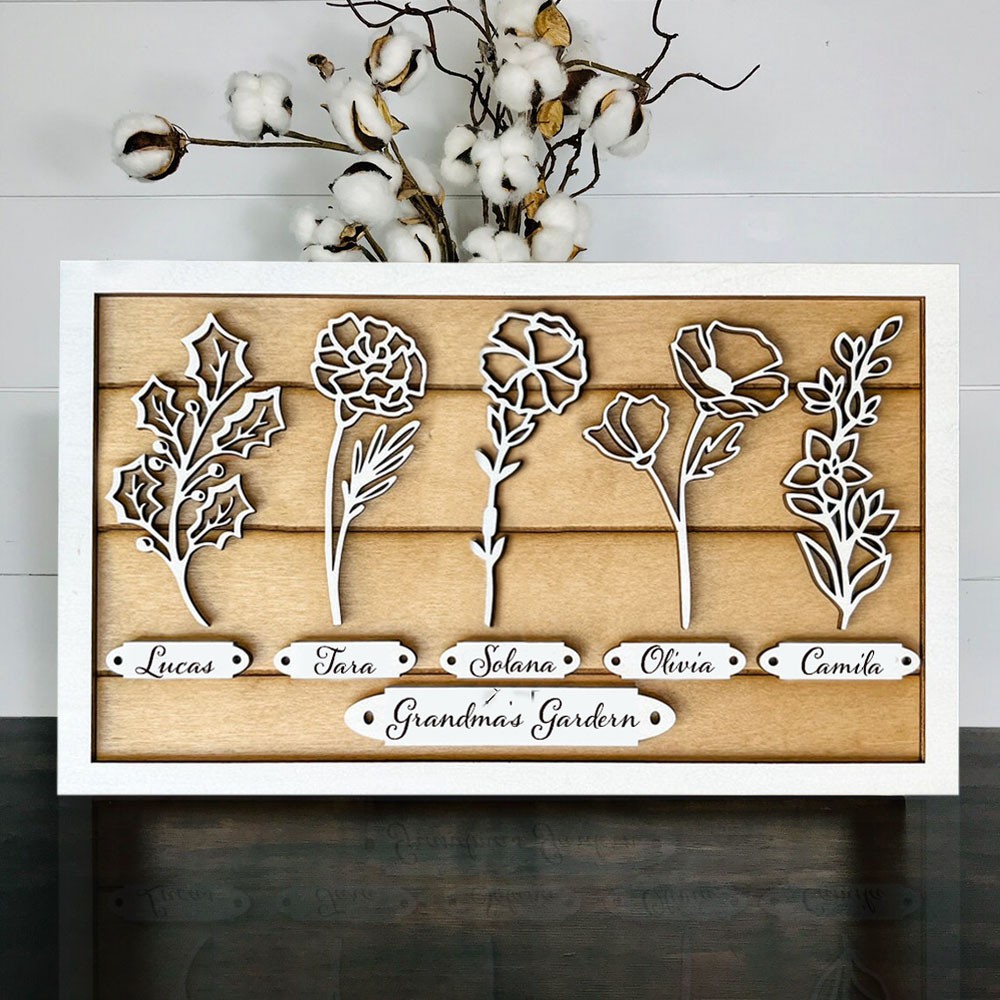 Custom Grandma's Garden Birth Month Flower Frame With Grandkids Names For Mother's Day