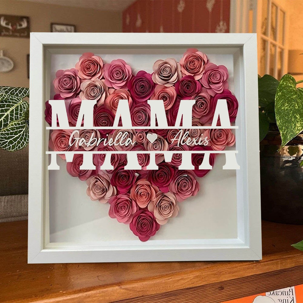 Personalisierte Mama Blume Schatten Box mit Kindern Namen für Muttertag