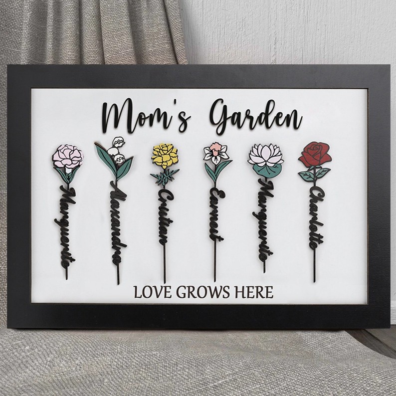 Custom Mom's Garden Birth Flower Frame With Kids Names For Mother's Day Chirstmas