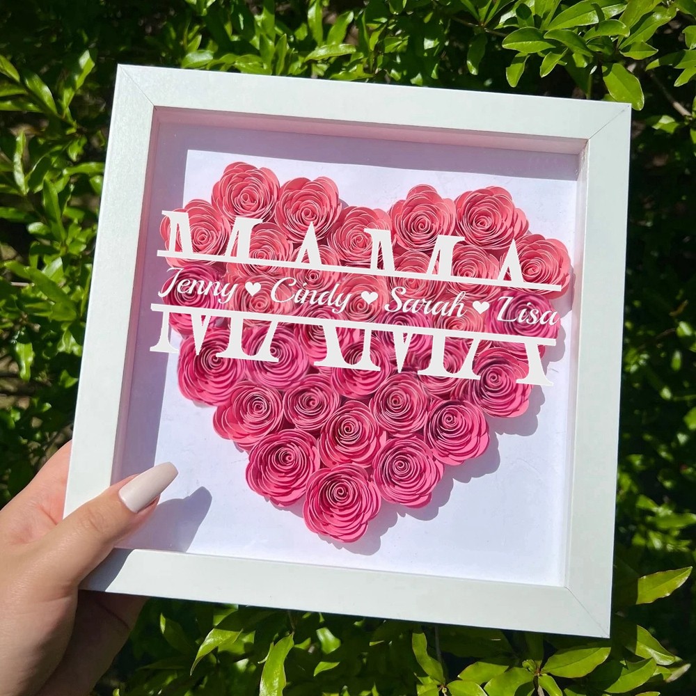 Personalisierte Mama-Blumen-Schattenbox mit Namen für Mama-Geschenke