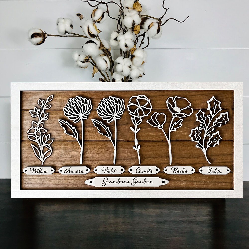 Custom Grandma's Garden Birth Month Flower Frame With Grandkids Names For Mother's Day