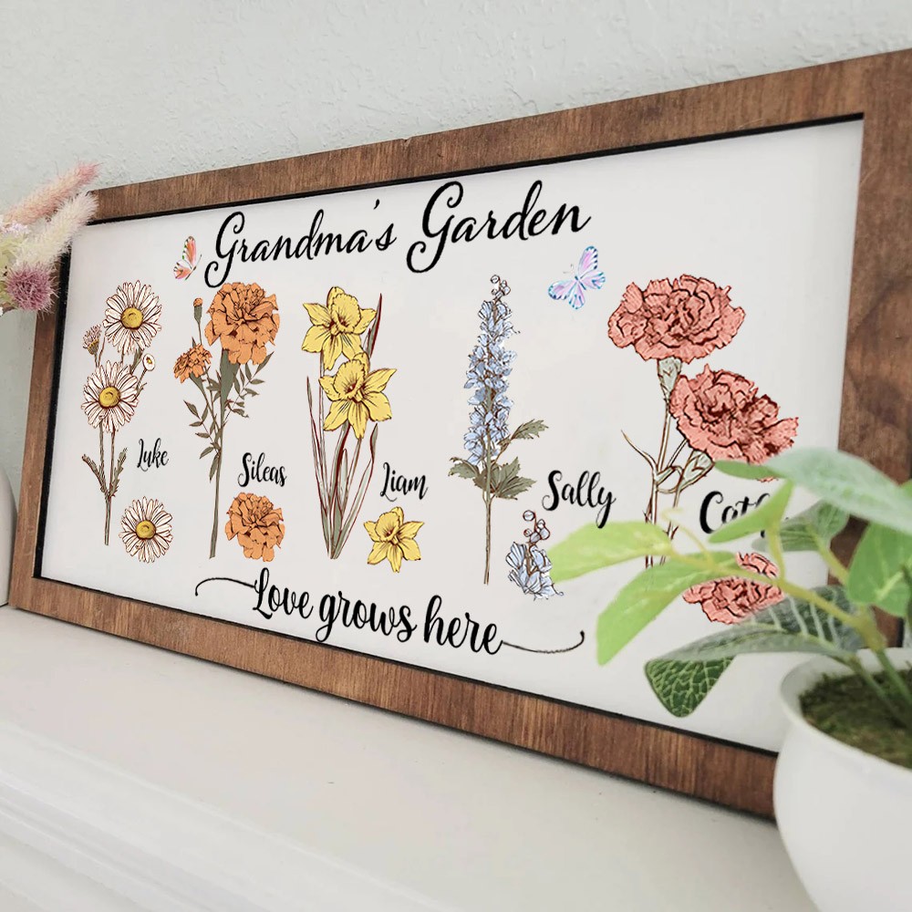 Custom Grandma's Garden Frame With Grandkids Name and Birth Month Flower For Mother's Day