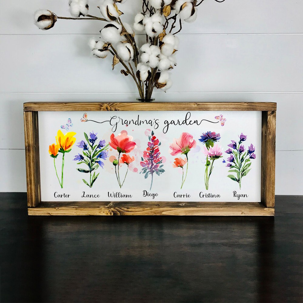 Personalized Grandma's Garden Frame With Grandkids Names and Birth Month Flower For Mother's Day