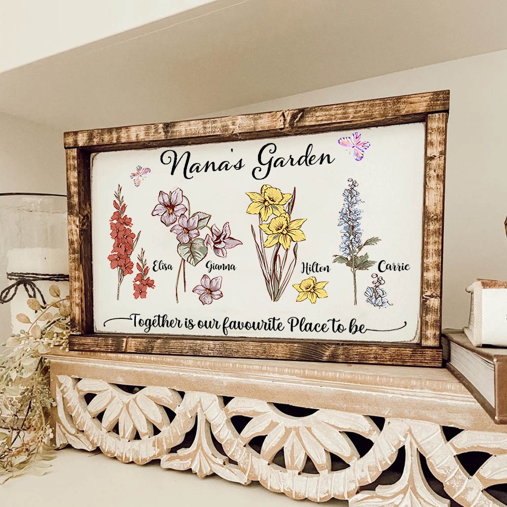 Custom Nana's Garden Frame With Grandkids Name and Birth Month Flower For Mother's Day