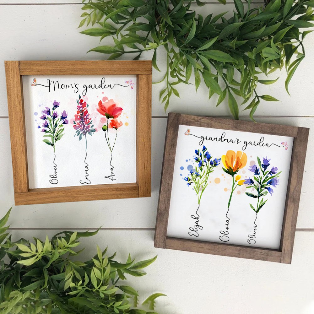 Personalized Grandma's Garden Frame With Grandkids Names and Birth Month Flower For Mother's Day