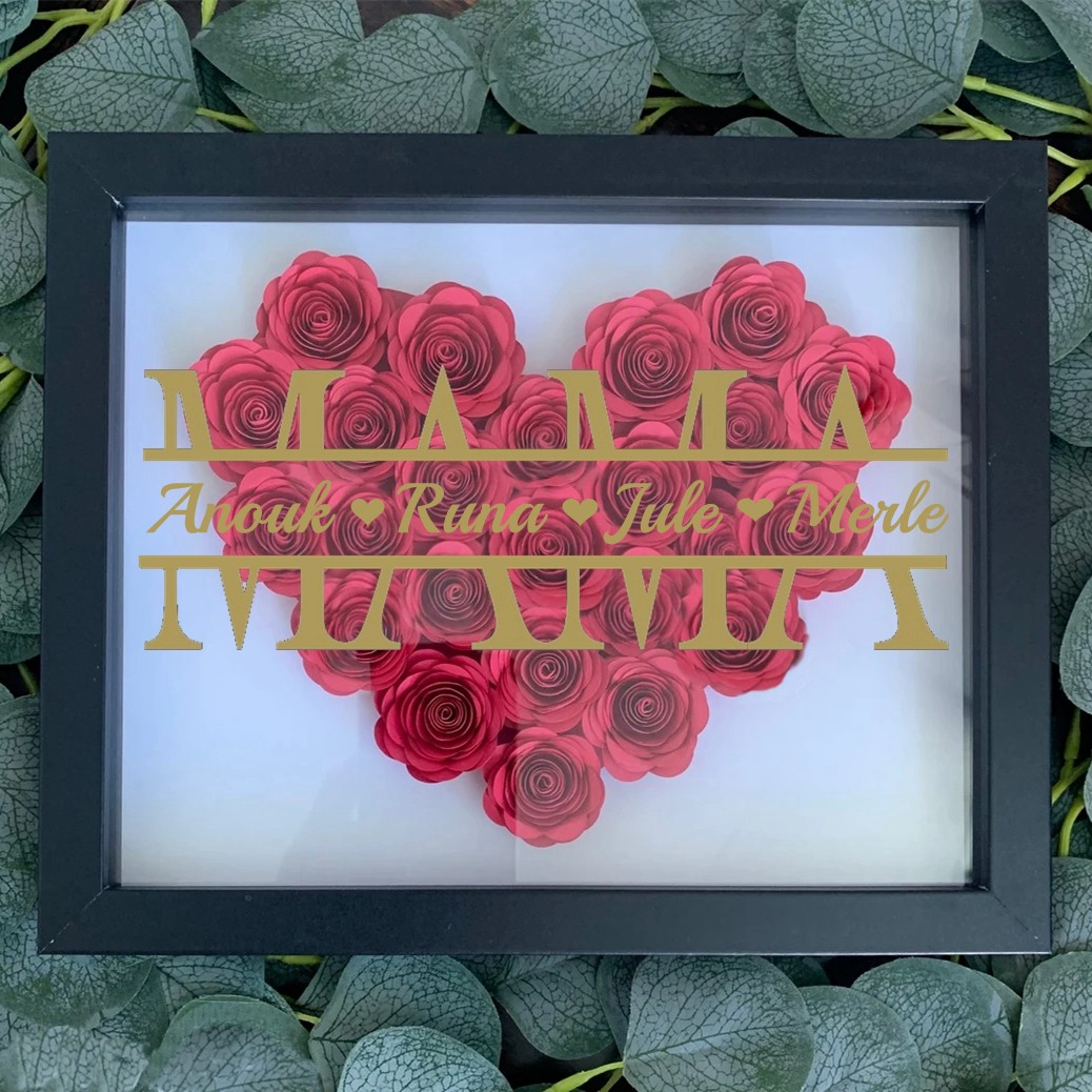 Personalisierte Mama-Blumen-Schattenbox mit Namen für Mama-Geschenke
