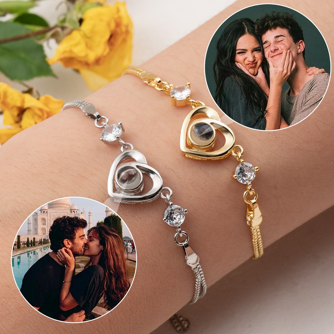 Personalisiertes Fotoprojektions-Herz-Charm-Armband für Ehefrau, Seelenverwandte, Valentinstag-Geschenkideen