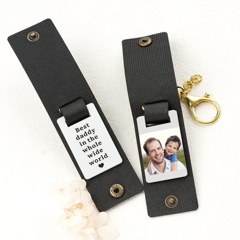 Personalisierter schwarzer Foto-Schlüsselanhänger für Papa