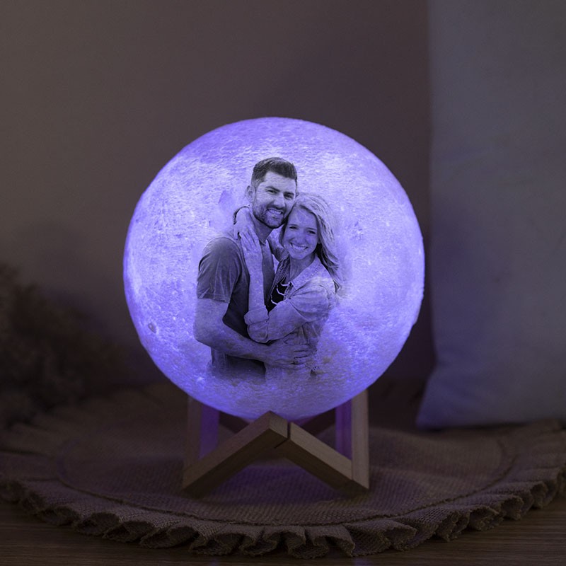 Personalisierte Mondlampe, mehrfarbig, 3D-Foto, Mondlicht, Touch-Heimdekoration für Paare, Valentinstag