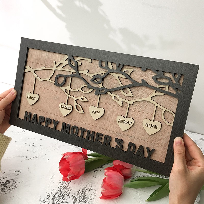 Personalisiertes Stammbaum-Holzschild mit Namensgravur, Heimdekoration für den Muttertag
