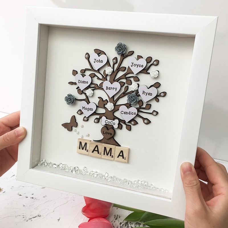 Personalisierter Familien-Blumenbaum-Rahmen mit Namensgravur, Heimdekoration für Mama