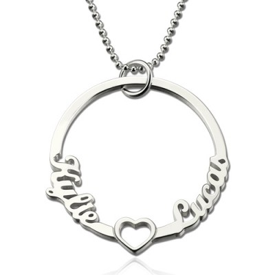 Personalisierte Kreis Lovers Names Halskette mit Herz Sterling Silber