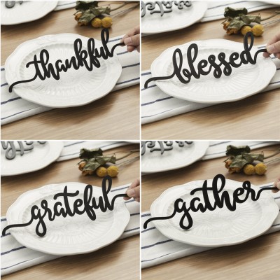 Set mit 4 Thanksgiving-Platzkarten für Esstischdekor-Wörter-Zeichen