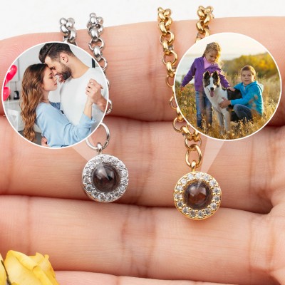 Personalisierte Fotoprojektions-Charm-Halskette für Ehefrau, Seelenverwandte, Valentinstagsgeschenk