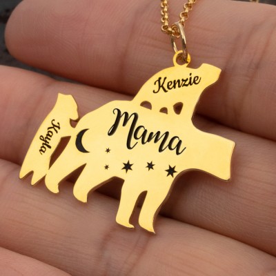 Personalisierte Mama-Bär-Halskette mit 1–8 Namen als Muttertagsgeschenke