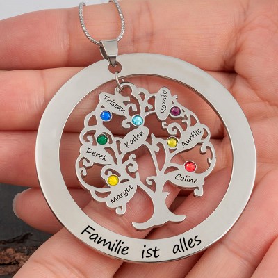 Personalisierte Stammbaum-des-Lebens-Namenskette mit Geburtsstein für Mama