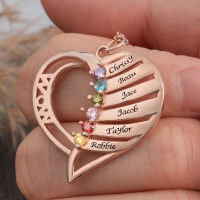 Personalisierte Halsketten mit herzförmigen Namen und Geburtssteinen für Mama