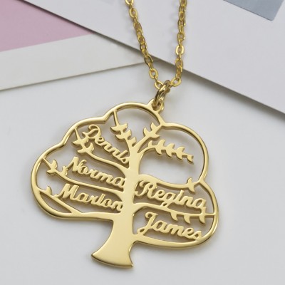 Personalisierte Familienstammbaum Namen gravierte Halsketten Weihnachtsgeschenk 