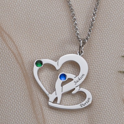 Personalisierte Herz Paar Namen Halsketten mit Geburtssteinen Valentinstag Geschenk