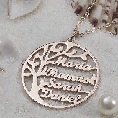 18 Karat Rosévergoldung Personalisierte Stammbaum Name Gravierte Halsketten Für Oma Mama Geschenk