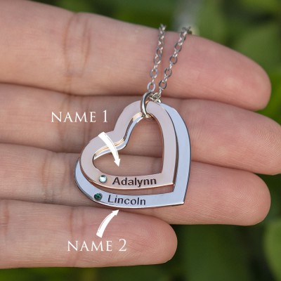Personalisierte Herz Paar Namen Halsketten mit Geburtssteinen Valentinstag Geschenk