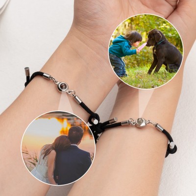 Personalisiertes Fotoprojektion-Charm-Armband, 2er-Set, für Ehefrau, Seelenverwandte, Valentinstagsgeschenk