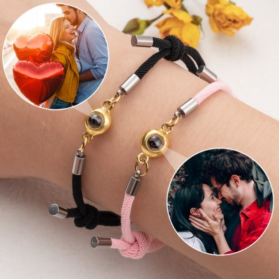 Personalisiertes Fotoprojektion-Charm-Armband, 2er-Set, für Ehefrau, Seelenverwandte, Valentinstagsgeschenk