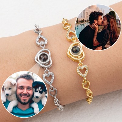 Personalisiertes Fotoprojektions-Herz-Charm-Armband für Ehefrau, Seelenverwandte, Valentinstag-Geschenkideen