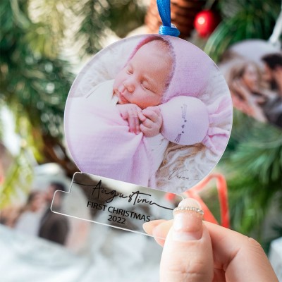 Personalisierte Foto-Ornamente für das erste Weihnachtsfest des Neugeborenen Christbaumkugel-Dekoration