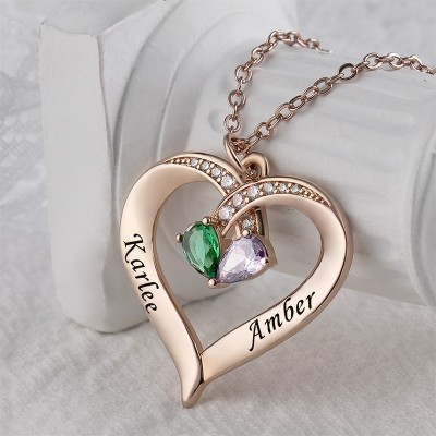 Personalisierte Paarnamen-Herz-Halskette mit Geburtssteinen, Valentinstagsgeschenken