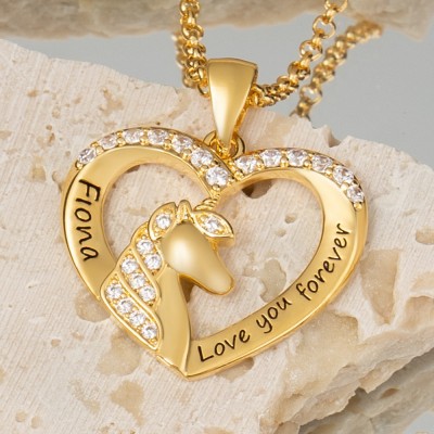 Personalisierte Einhorn-Namens-Herz-Halskette für kleines Mädchen