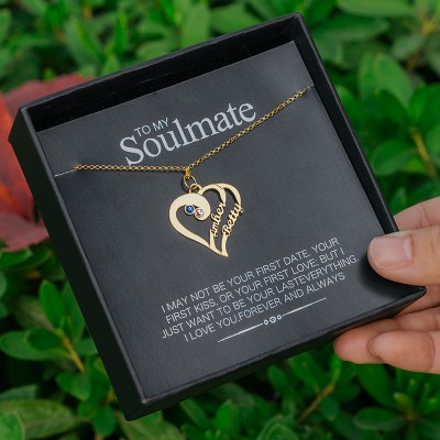 Personalisierte Herz-Paarnamen-Halsketten mit Geburtsstein für meinen Seelenverwandten