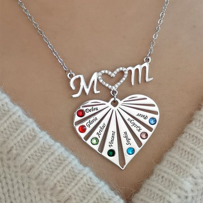 Personalisierte 1-8 Gravur Familienname Mama Herz Halskette mit Geburtsstein Weihnachtsgeschenk